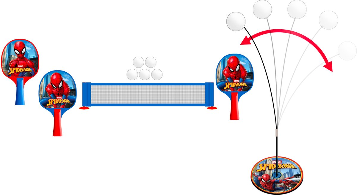 Marvel – Spider-Man 2-in-1 – Tischtennis-Set – 2 Schläger – 5 Bälle