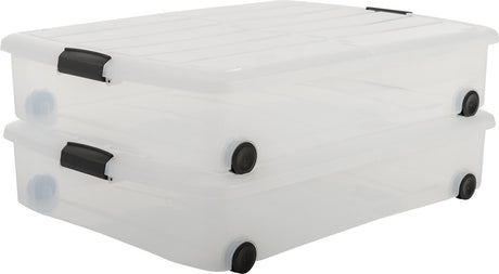 Iris clearbox opbergbox - onder-het-bed - 50l - transparant - met wielen - set van 2
