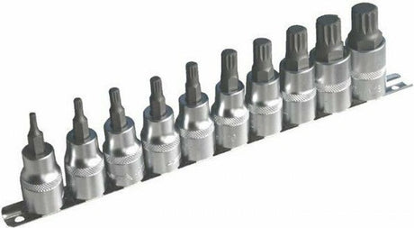 Asta satra spline doppen 10 delige set op rail - veeltanddop bitten set - 12 tand bit