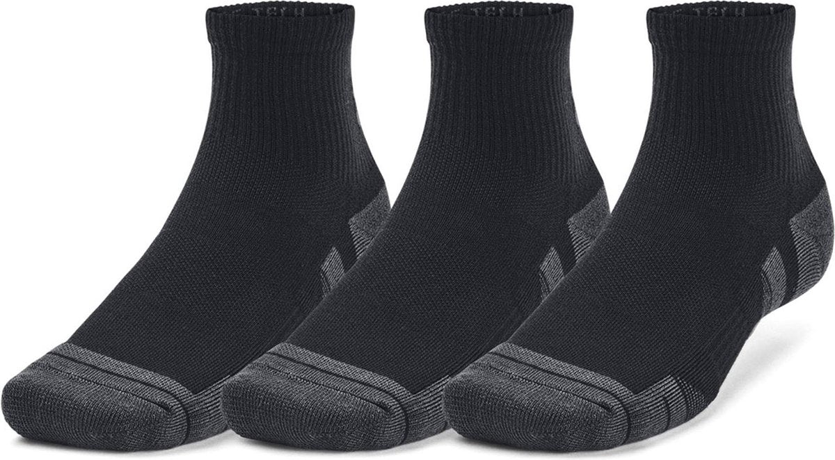 Under armour ua performance tech 3pk qtr-blk unisex sportsokken - zwart - jet grijs