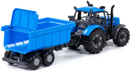 Cavallino -Traktor mit Tipplastwagenanhänger blau, Skala 1:32
