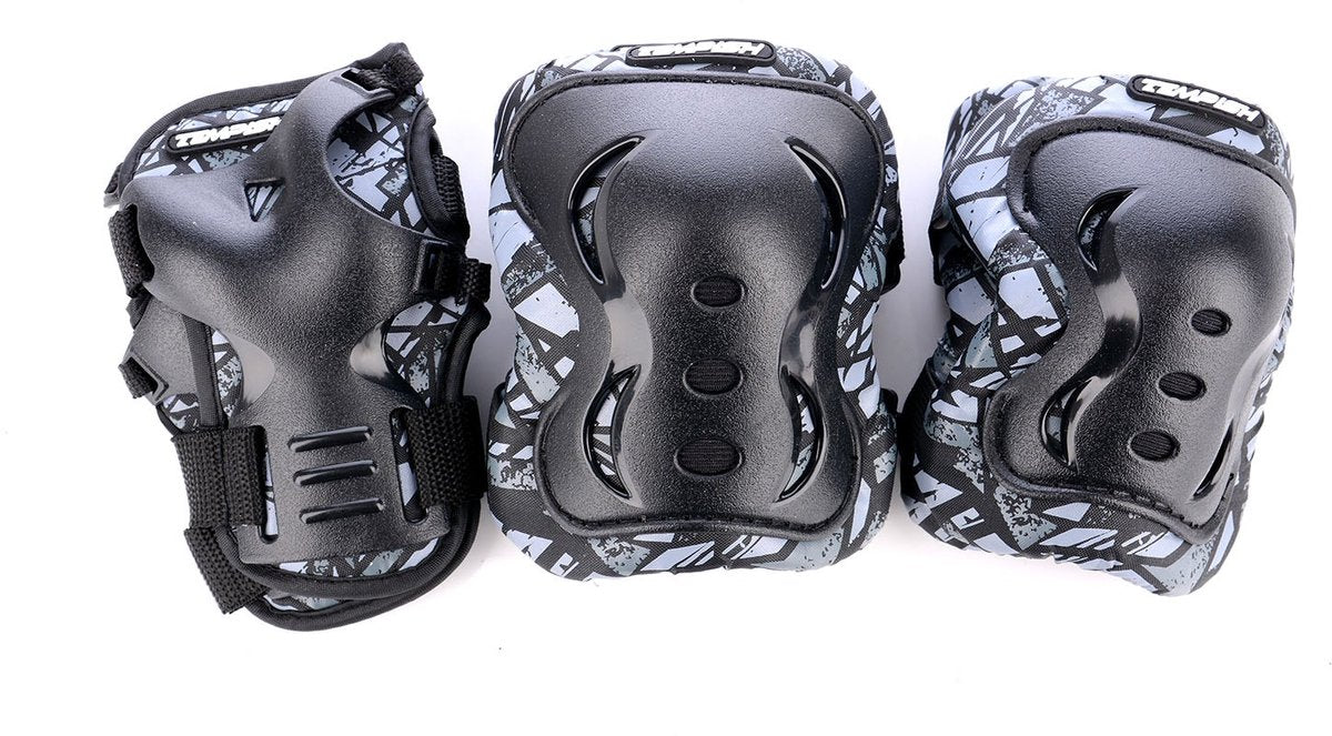 Tempish Skate-Schutzset für Erwachsene – Knie-, Ellenbogen- und Handgelenkschützer – Schwarz – Größe L