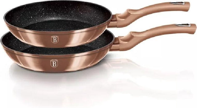 Berlinger haus rose gold metallic - granieten pannenset - ø22 en ø26 cm - soft touch handgreep
