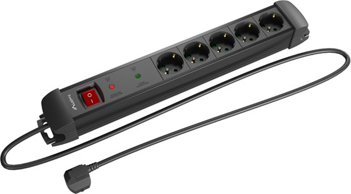 Lanberg-Verlängerungskabel – Steckdosenleiste – SP1 5 m, 5 x Schuko-Steckdosen, schwarz, SP1-05F-0500-BK