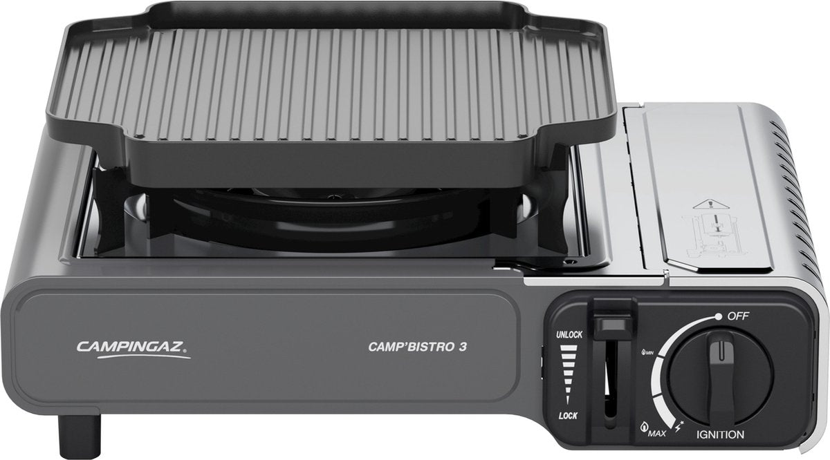Campingaz Camp Bistro 3 Griddle Combo Campingkocher – 1 Brenner Gasherd 2200 Watt – mit Pfannenträgern und Backblech