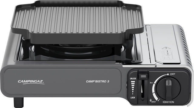 Campingaz Camp Bistro 3 Griddle Combo Campingkocher – 1 Brenner Gasherd 2200 Watt – mit Pfannenträgern und Backblech