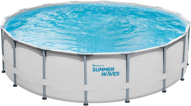 Summer Waves Rahmenpool rund – ⌀488 x 122 cm – inklusive Filterpumpe – Poolpumpe – Filterkartusche – Abdeckung – Bodenplane – Leiter – Wartungsset – Schwimmbäder