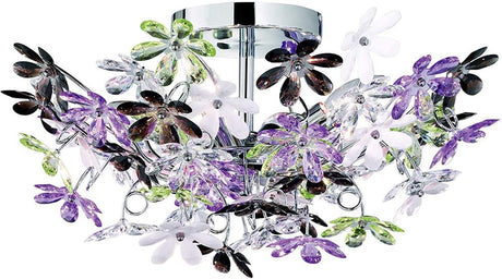 Rl lebe dein Licht Reality Flower - Deckenleuchte - Chrom - exkl. 4x E14 4W - Durchmesser 560 mm - Chrom - mehrfarbige und klare Blätter