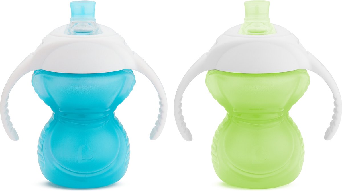 Munchkin drinkbeker 2-pack - click lock bite proof trainer cup - bijtbestendige drinkbeker voor baby's - overgangsbeker - vanaf 6 maanden - beker met handgrepen - 207ml - groen blauw - 2 bekers