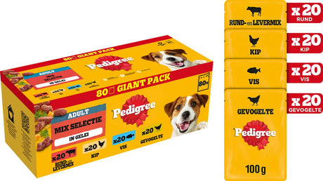 Pedigree Hundefutter – Mischungsauswahl in Gelee – Mahlzeitbeutel – 80 x 100 g