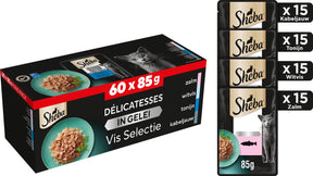 Sheba Delikatesse-Mahlzeitenbeutel – Katzenfutter – Fischauswahl in Gelee – 60 x 85 g