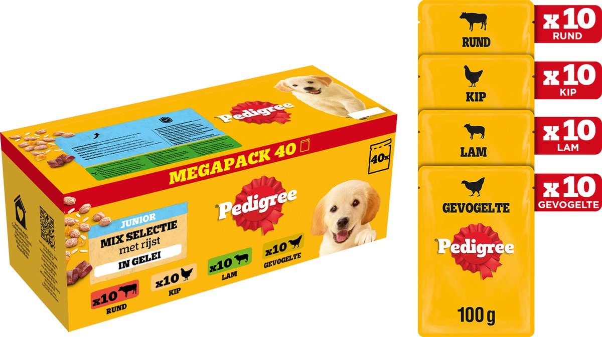 Pedigree Junior-Hundefutter – Mischungsauswahl in Gelee – Mahlzeitenbeutel – 40 x 100 g