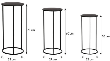 Mica decorations quinty bijzettafel - set van 3 - h70 x ø32 cm - metaal - zwart