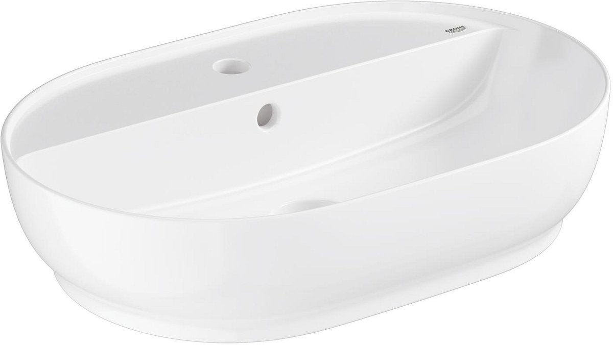 Grohe Essence Aufsatzwaschtisch – 60 cm – mit Hahnlochüberlauf – Keramik glänzend – Aquaceramic Hyperclean – Weiß