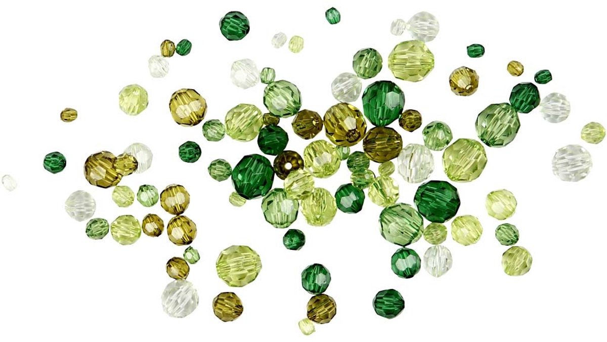 Creativ Company Facettenperlen, Größe 4-12 mm, Lochgröße 1-2,5 mm, ca. 860 Stück, grüner Glitzer, 250 g 1 Box