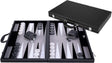 Engelhart backgammon 21 inch - grijs, zwart wit ingelegd bord - luxe zwarte koffer met handvat -