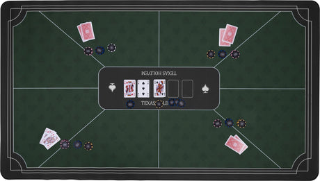 Longfield Pokerteppich grün 140x80 cm - Polyestergummi - glatte Spielfläche - Pokerwürfelzubehör - Engelsherz