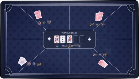 Longfield Pokerteppich blau 140x80 cm - Polyestergummi - glatte Spieloberfläche - Pokerwürfelzubehör - Engelsherz