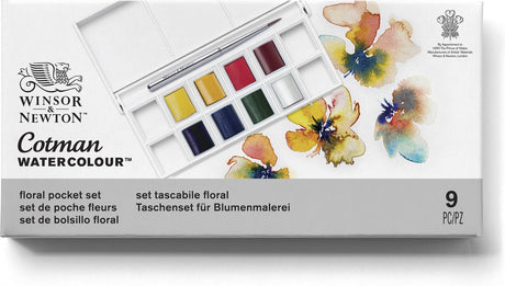 Winsor newton 0390671 cotman aquarelverf set – floral pocket set – 8 kleuren waterverf – compact aquarelset met penseel