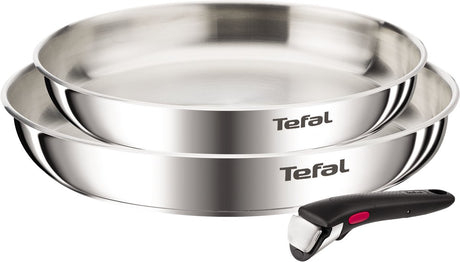 Tefal Ingenio Emotion l8969345 – 3-teiliges Pfannenset – Edelstahl-Bratpfannen 24 x 28 cm – abnehmbarer Griff – stapelbar – induktionsgeeignet – ofenfest – ohne Beschichtung