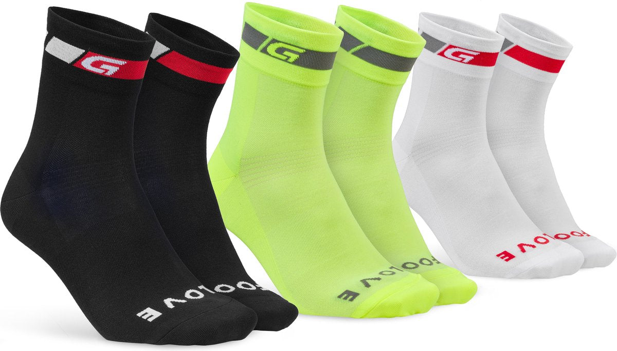 Gripgrab - Tricolore Regular Cut 3er-Pack Sommer-Radsocken Coolmax-Radsocken - Schwarz Weiß Gelb Hi-Vis - Unisex - Größe L (44-47)