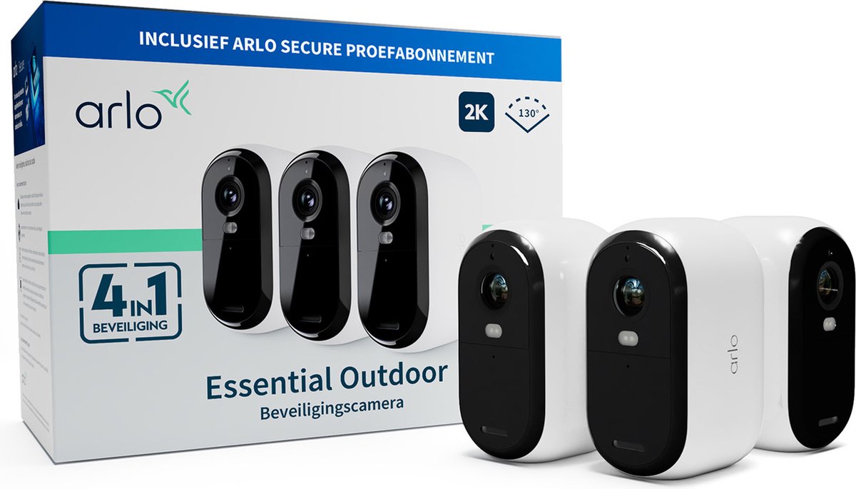 Drahtlose Arlo Essential 2K-Überwachungskamera für den Außenbereich – 3 IP-Kameras