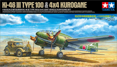 Tamiya Modellbausatzauto – 25217 Mitsubishi Ki-46 III Typ 100 und 4x4-Leichtfahrzeug Kurogane-Set aus Kunststoff – 1:48 – Modellbausatz