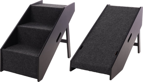 Flamingo Hundelauftreppe Pino Schwarz – 2-in-1 klappbare Einstiegshilfe – 62x36x51 cm – bis 40 kg – Hundetreppe MDF