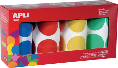 Apli Kinderaufkleber XL Kreise | Durchmesser 45 mm | Box mit 4 Rollen in 4 Farben