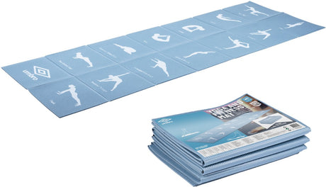 Umbro faltbare Yogamatte – 174 x 62 cm – rutschfest – 0,5 cm dick – 13 Übungen im Aufdruck – Blau