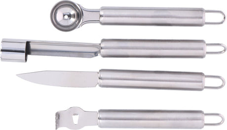 Alpina Obstschneide-Set – 4-teiliges Set – Schäler, Obstschneider, Apfelentkerner, Melonenentkerner – Edelstahl
