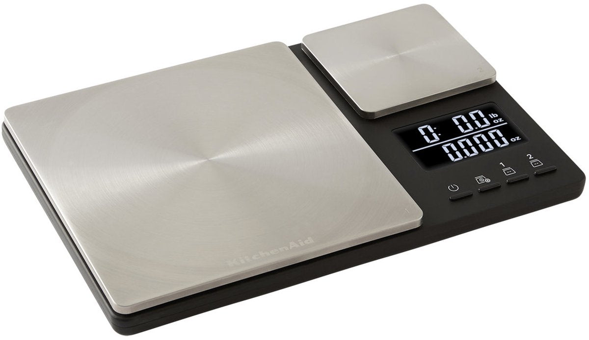 Kitchenaid Küchenwaage, digital, doppelte Wiegeplattform, 5 kg, 500 gr, Tarafunktion, silber -
