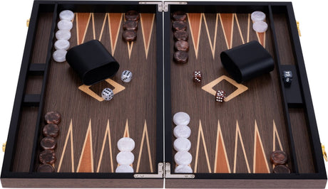 Longfield backgammon 15 inch - walnoot fineer ingelegd bord - luxe houten koffer - engelhart