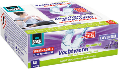 Bison Moisture Absorber® Nachfüll-Feuchtigkeitsmagnet 450 g – Nachfüllpackung mit Lavendelduft für Feuchtigkeitsabsorber-Gerät, gegen hohe Luftfeuchtigkeit in Wohnbereichen, keine Batterie erforderlich, auch für Wohnwagen und Wohnmobile geeignet