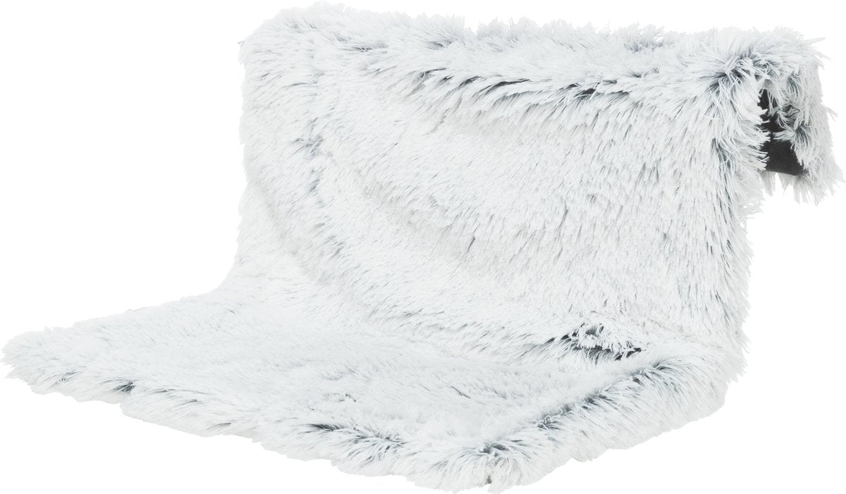 Trixie – Katzenkorb – Heizkörper-Hängematte Harvey – Langhaar-Plüschsamt – Weiß Schwarz – 45 x 31 x 26 cm