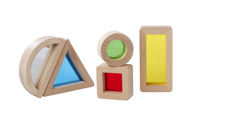 Eichhorn – Bausteine aus Holz mit Acrylglas – Montessori-Spielzeug – verschiedene Formen und Farben – Bogen mit Spiegel, Dreieck, Rechteck, Quadrat und Kreis – Augen-Hand-Koordination – Entwicklungsspielzeug – Baby, Kleinkind