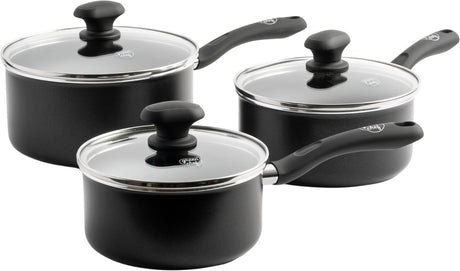 Greenchef Diamond Kochtopf-Set 3-teilig – 16 18 20 cm – 1,5 2,1 2,3 l – PFAS-freie Antihaftbeschichtung – Induktions-Pfannenset – Keramikpfanne – ofenfest bis 160 °C – Kühlgriff – mit Glasdeckel – Schwarz