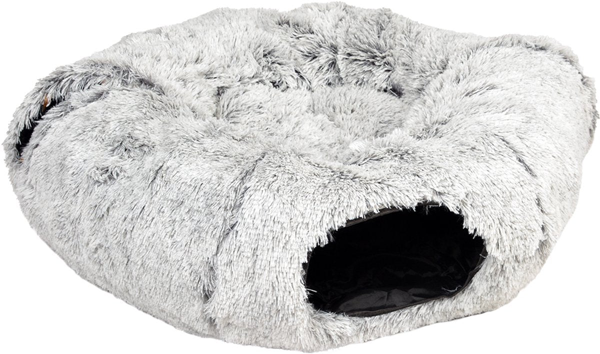 Duvo plus gemütlicher Katzenkorb, Katzentunnel – flauschiger Plüsch – 80 x 80 x 25 cm