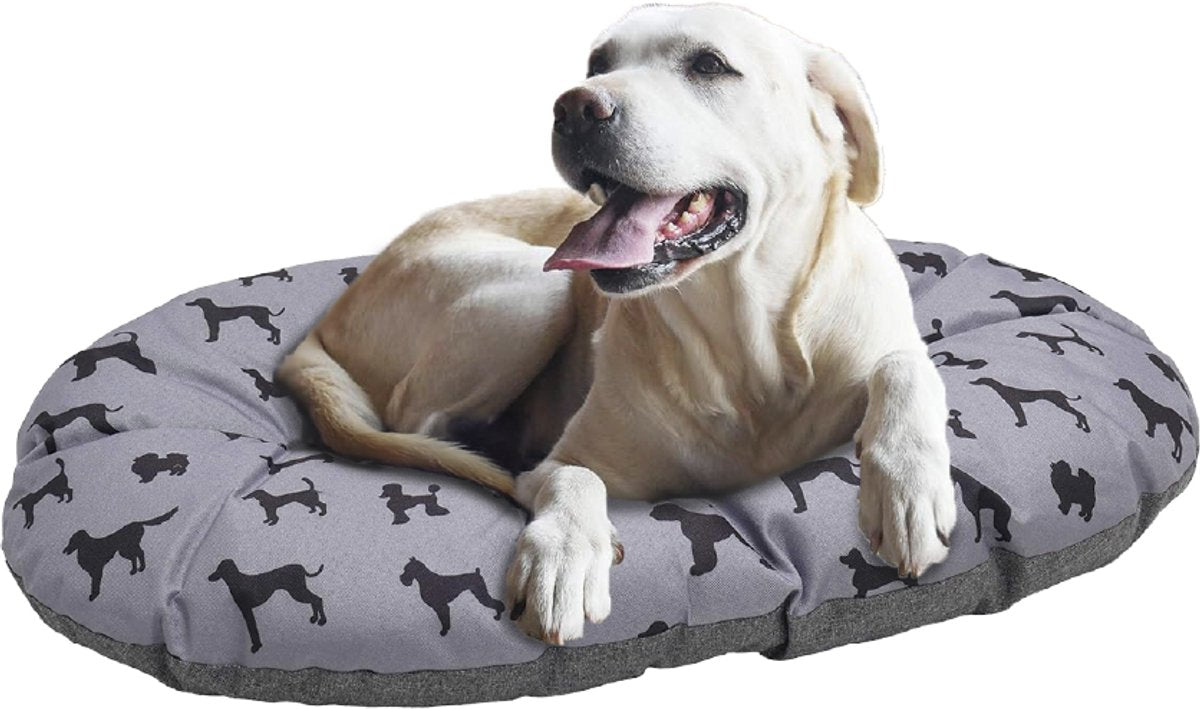 Rosenholz-Hundekissen für alle Jahreszeiten, ovaler Hundedruck, grau