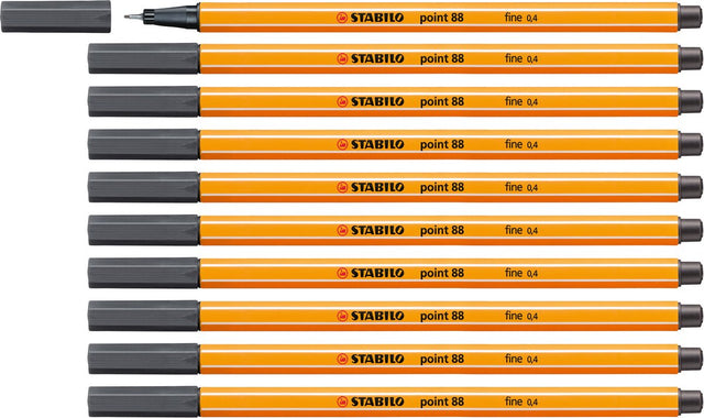Stabilo point 88 - premium fineliner - fine 0,4 mm – diep koud grijs – doos 10 stuks