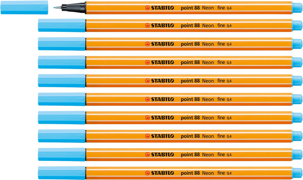 Stabilo point 88 - premium fineliner - fine 0,4 mm – neon blauw– doos 10 stuks