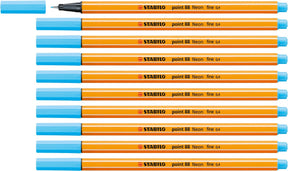 Stabilo point 88 - premium fineliner - fine 0,4 mm – neon blauw– doos 10 stuks