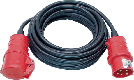 Brennerstuhl Cee-Verlängerungskabel IP44 (10 m Kabel, h07rn-f 5g2,5, 5-polig mit Cee-Stecker und Kupplung, für den Außenbereich IP44, hergestellt in Deutschland) schwarz