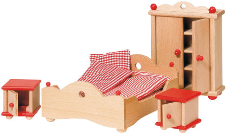 Goki Puppenhausmöbel Serie 2: 4-teiliges Schlafzimmer, für Puppe