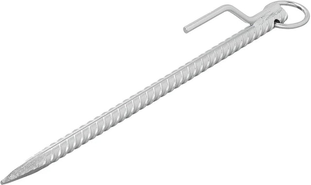 Proplus grondpen 41 cm ø 18 mm – tentharing en rotspen voor harde ondergrond – met haak en ring – staal – zilver
