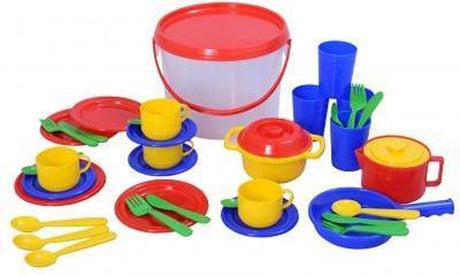Plasto keukenset 39-delig in emmer - speelgoed eten en drinken - complete set - inclusief opbergemmer - creatief rollenspel - stevig kunststof - vanaf 1 jaar