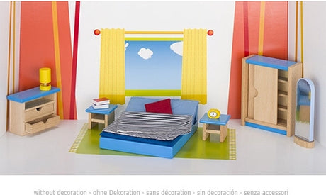Goki Puppenhausmöbel: Modernes Schlafzimmer 14-teilig (inkl. Bettwäsche, exkl.