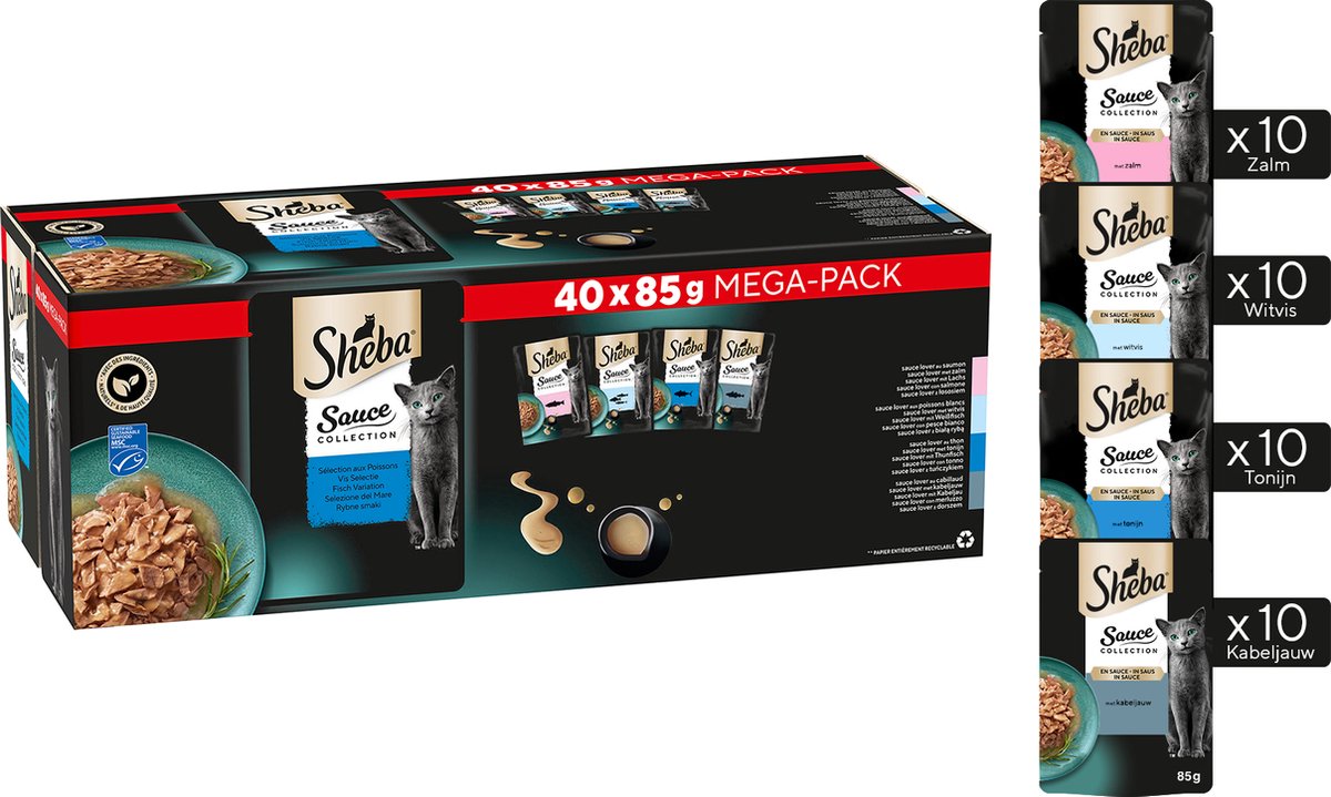 Sheba Katzenfutter-Soßenkollektion – Nassfutter – Fischauswahl in Soße – 40 x 85 g Megapack