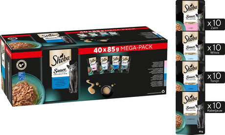 Sheba Katzenfutter-Soßenkollektion – Nassfutter – Fischauswahl in Soße – 40 x 85 g Megapack