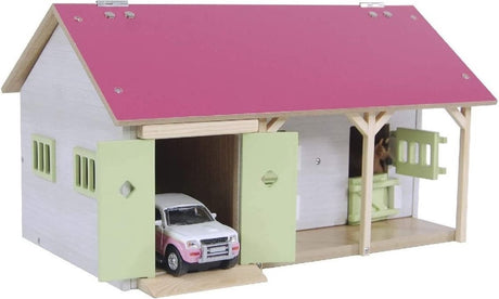 Kinderglobus Pferdestall rosa mit 2 Boxen und Lagerraum 1:32